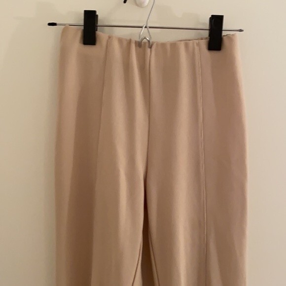 Adika Pants Cream Khaki Split Hem Wide Leg Flare Leggings Stretch Pull On Medium - Picture 4 of 7